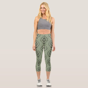 Barocke Tapete in Grün Capri Leggings