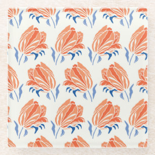 Barocke Tulpe: Botanischer Vintage-Linolschnitt Glasuntersetzer