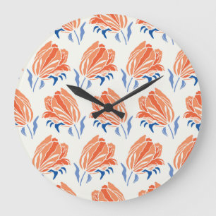 Barocke Tulpe: Botanischer Vintage-Linolschnitt Große Wanduhr