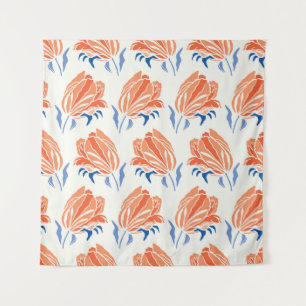Barocke Tulpe: Botanischer Vintage-Linolschnitt Wandteppich