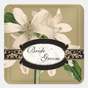 Barocke Vintage-Lilien-Gold-Formale-Geschenkanhäng Quadratischer Aufkleber