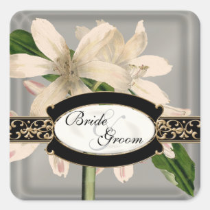 Barocke Vintage-Lilien-Gold-Formale-Geschenkanhäng Quadratischer Aufkleber