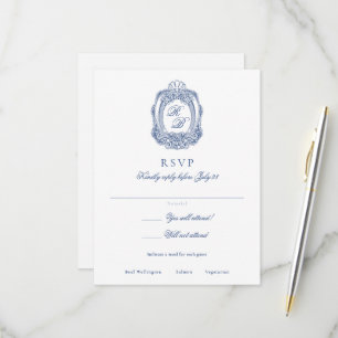 Barocke Wappen Französisch Blau Antike Hochzeit RSVP Karte