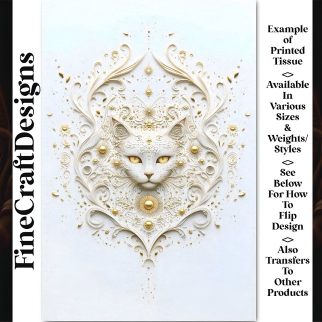 Barocke, weiße und goldene Wirkung Katze AU6 Decou Seidenpapier (Von Creator hochgeladen)