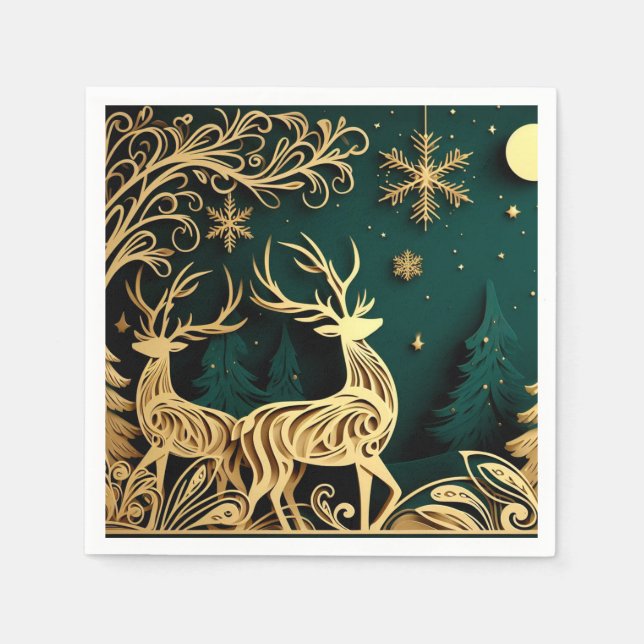 Barocke Winterhirsche Serviette (Vorderseite)