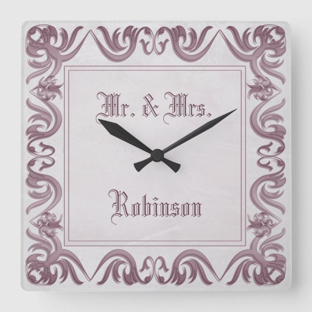 Barocker Art-Schmutzrahmen. Text Quadratische Wanduhr (Vorderseite)