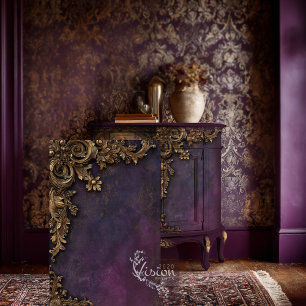 Barocker Goldrahmen auf violettem Damast Seidenpapier