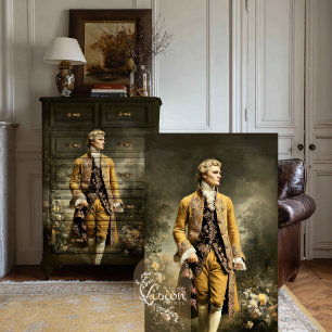 Barocker Herren Goldener Mantel Florales Porträt Seidenpapier