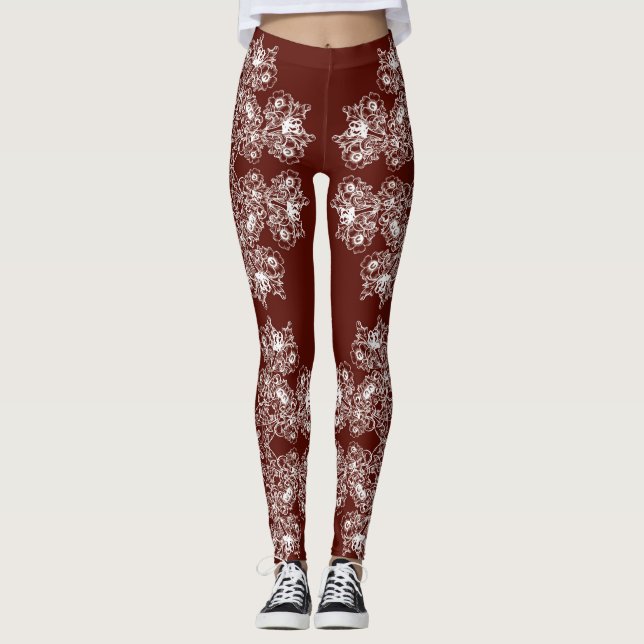 Barockes Artkastanienbraunmit blumenmuster Leggings (Vorderseite)