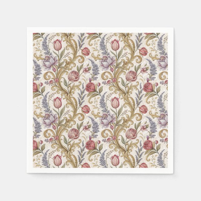Barockes Blumen-Damaskus-Designmuster in aufwendig Serviette (Vorderseite)