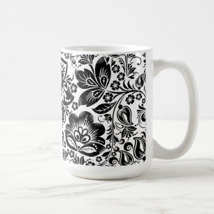 Barockes Blumenmuster auf Schwarz und Weiß Tasse
