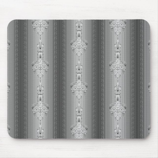 Barockes Blumenmuster mit grauer Umrandung Mousepad (Vorne)