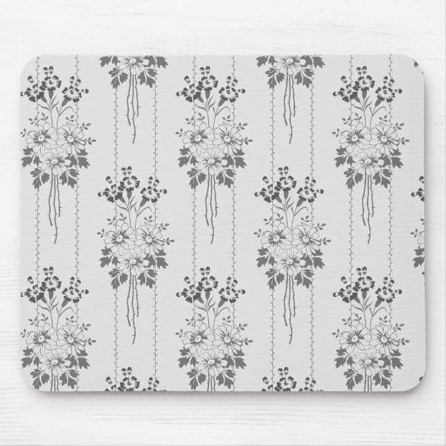 Barockes Blumenmuster mit grauer Umrandung Mousepad (Vorne)