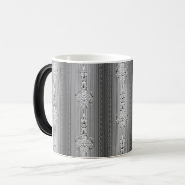 Barockes Blumenmuster mit Rand graue Kaffeetasse (Vorderseite Links)