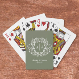 Barockes Botanisches Salbei-Monogrammwappen Hochze Spielkarten