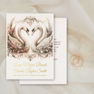 Barockes Erbstück Schwan Antik Dusty Rose Hochzeit Folieneinladung