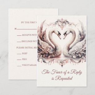 Barockes Erbstück Schwan Antik Staubrose Hochzeit RSVP Karte