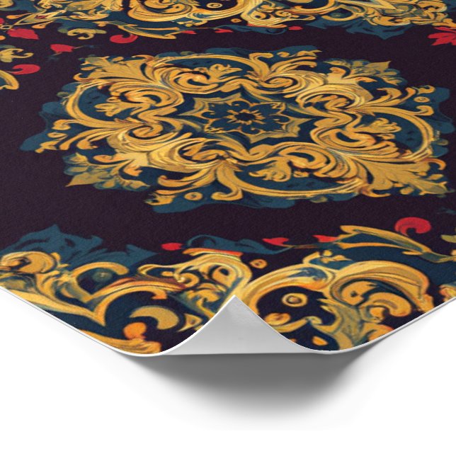 Barockes Gold-Damask-Ornamentmusterplakat Poster (Ecke)