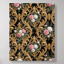 Barockes Luxusmuster mit floralem Goldrosenmotiv
