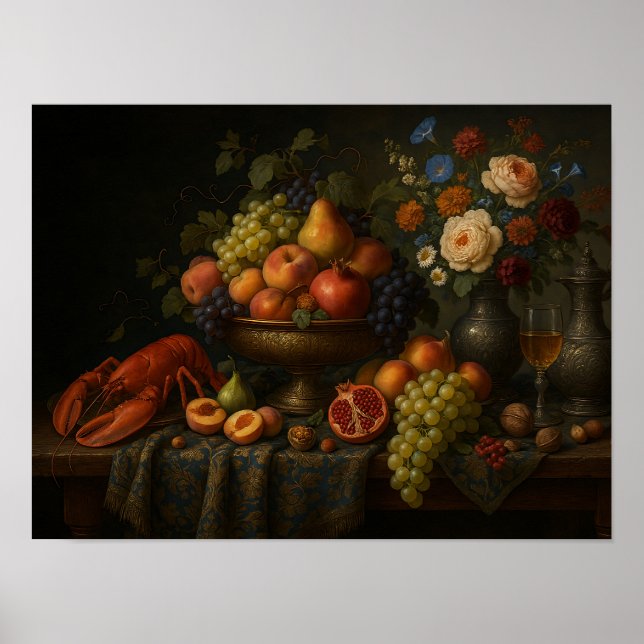 Barockes Stilleben mit Früchten und Hummer Poster (Vorne)