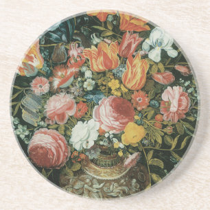 Barockes Stillleben Blumen in einer Vase Sandstein Untersetzer