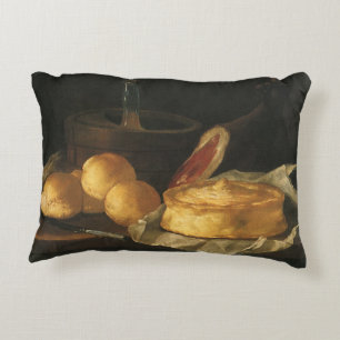 Barockes Stillleben mit Brot, Torte und Schinken Dekokissen