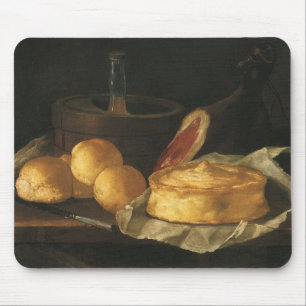 Barockes Stillleben mit Brot, Torte und Schinken Mousepad
