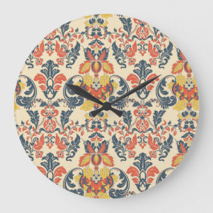 Barockfloral: Vintages klassisches Tapete. Große Wanduhr
