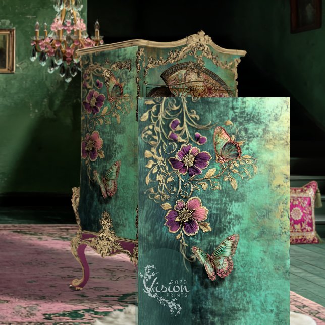 Barockflorale, Fantasy-Schmetterlinge Aquamarine P Seidenpapier (Butterfly Baroque Fantasy, Teal Patina, Plum Highlights, Decoupage Tissue Paper)