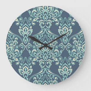 Barockflorale Vintage Tapete Große Wanduhr