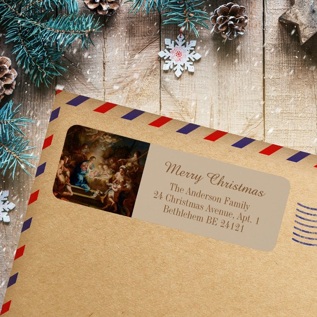 Barockkatholische Christliche Weihnachtskrippe (Religious Baroque Catholic Christian Christmas Nativity Scene Vintage Holiday Return Address Label)