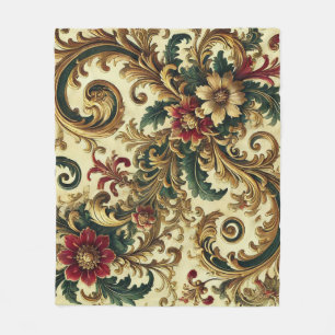 Barockmuster mit Gold, Rot, Grün A Fleecedecke