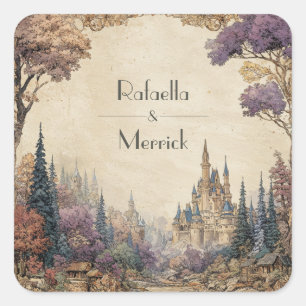 Barockrahmen Schloss Wald Tal Hochzeit Quadratischer Aufkleber