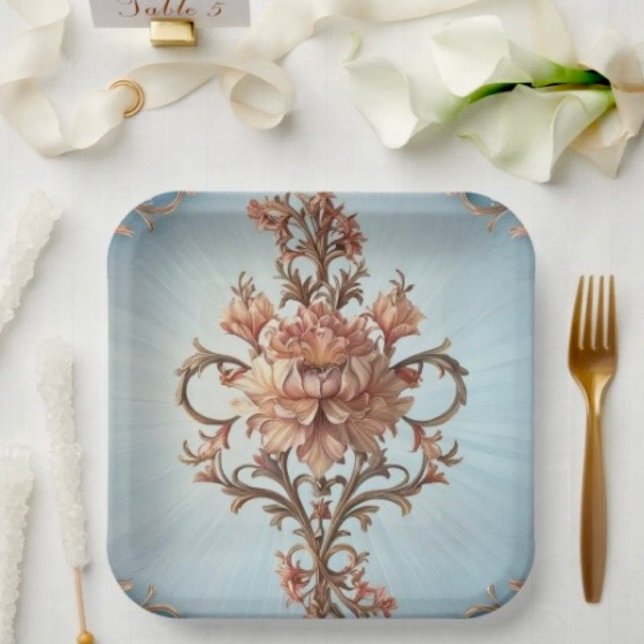 Barockrose-Papierplatte Pappteller (Make your Mother’s Day party extra special with these festive and practical paper plates.)