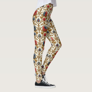 Barockrot-Blau- und Gold-Blume Leggings