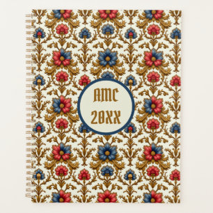 Barockrot-Blau- und Gold-Blume Planer