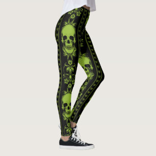 Barockschädel Muster Grüne Leggings