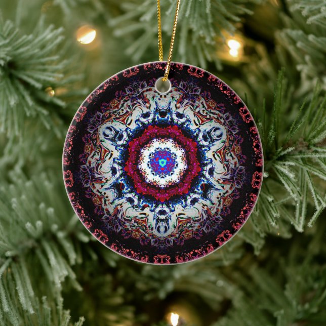 Barockschneeflockenähnliche farbenfrohe Muster Keramik Ornament (Baum)