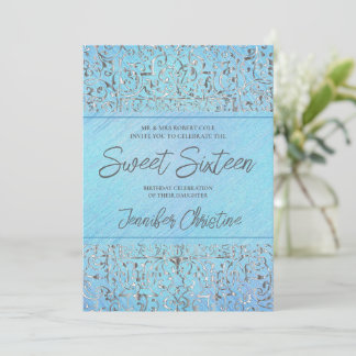 Barocksilber und blaue Quinceanera Einladung