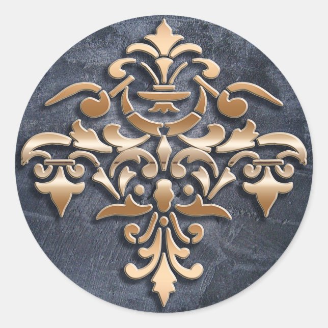 Barockstil auf Grunge-Hintergrund. Runder Aufkleber (Vorderseite)