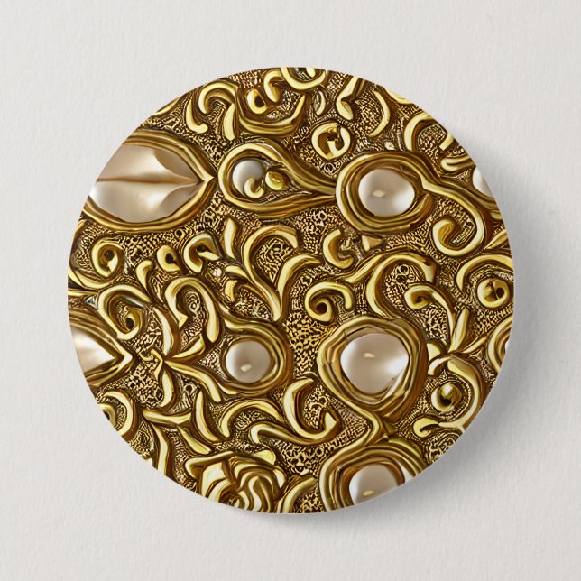 Barockstil Burniertes goldflorales Muster Button (Vorderseite)