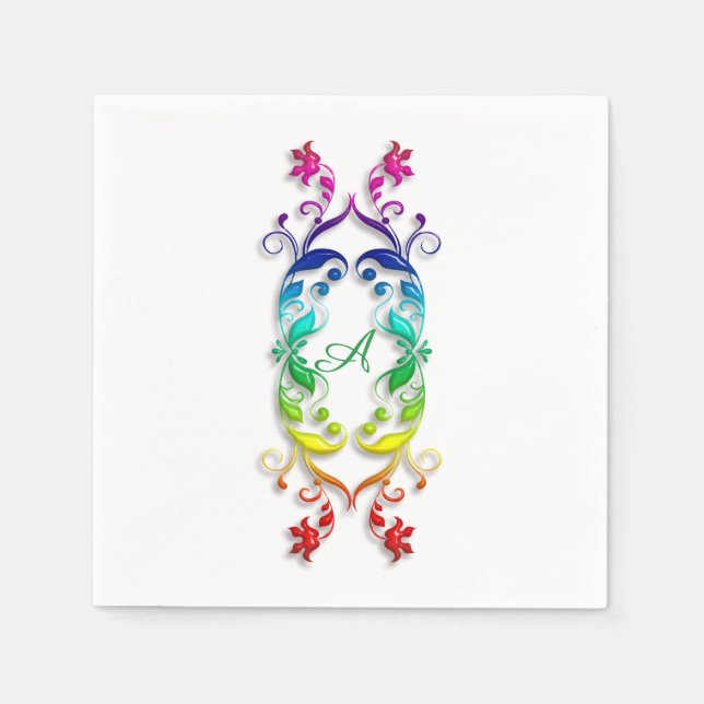 Barockstil Regenbogenblumenelement. Monogramm. Serviette (Vorderseite)