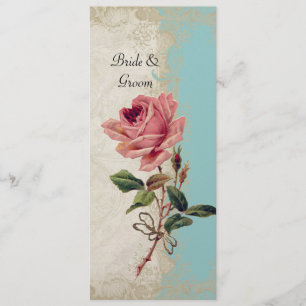 Barockstil Vintage-Rose Aqua-Blau und Creme-Spitze Menükarte