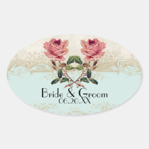 Barockstil Vintage-Rose Aqua n Cream Spitze Ovaler Aufkleber