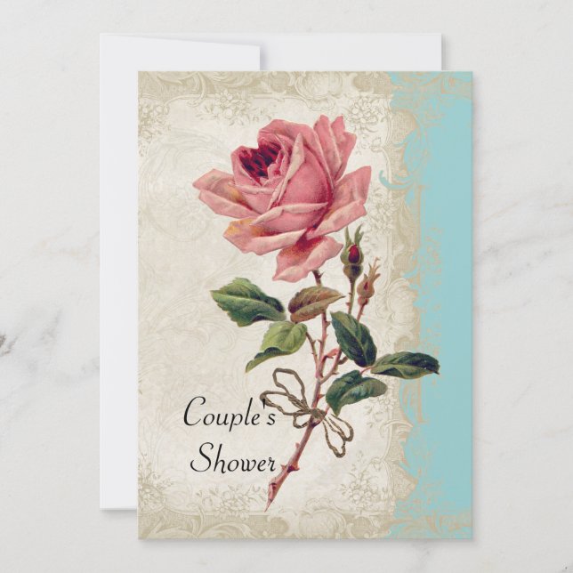 Barockstil Vintage Rose Aqua Ticino Einladung (Vorderseite)