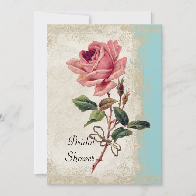 Barockstil Vintage Rose Aqua Ticino Einladung (Vorderseite)
