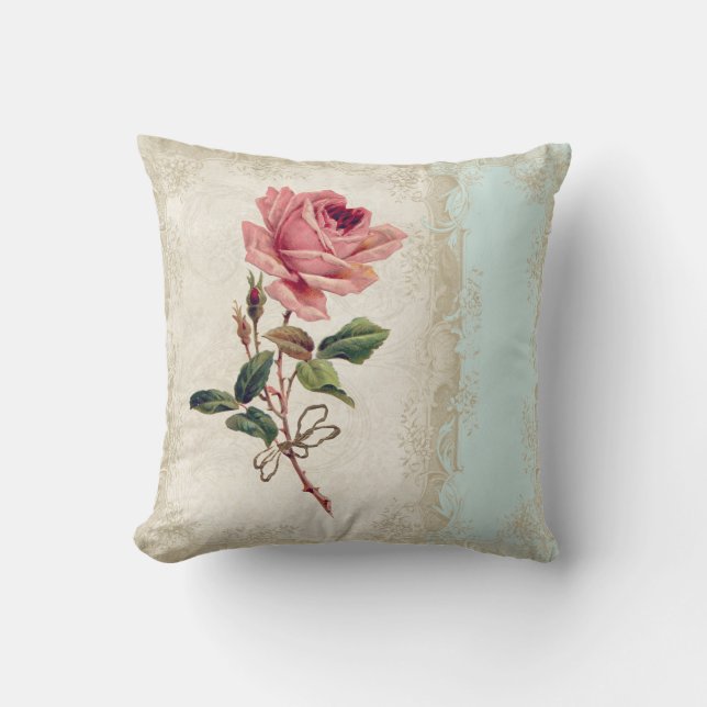 Barockstil Vintage Rose Aqua Ticino Kissen (Vorderseite)