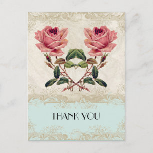 Barockstil Vintage-Rose Aqua und Creme Spitze Postkarte