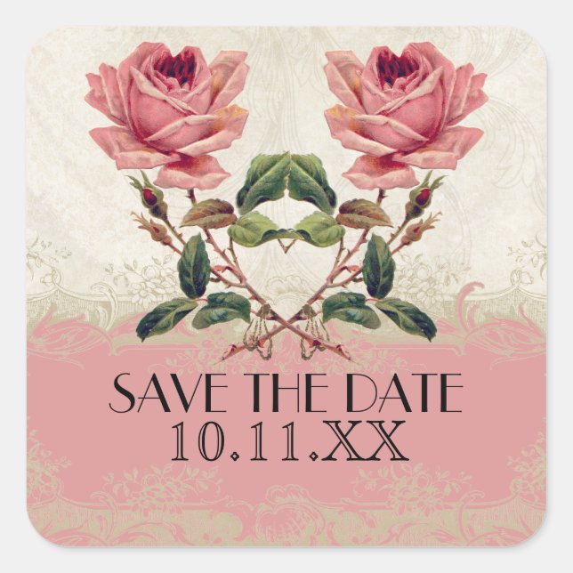 Barockstil Vintage Rose Lace Quadratischer Aufkleber (Vorderseite)