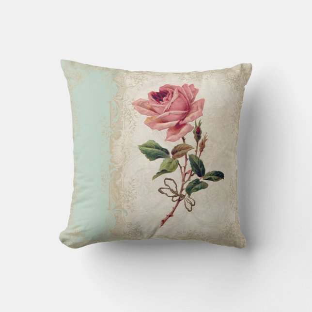 Barockstil Vintage Rose Minze n Cream Lace Kissen (Vorderseite)